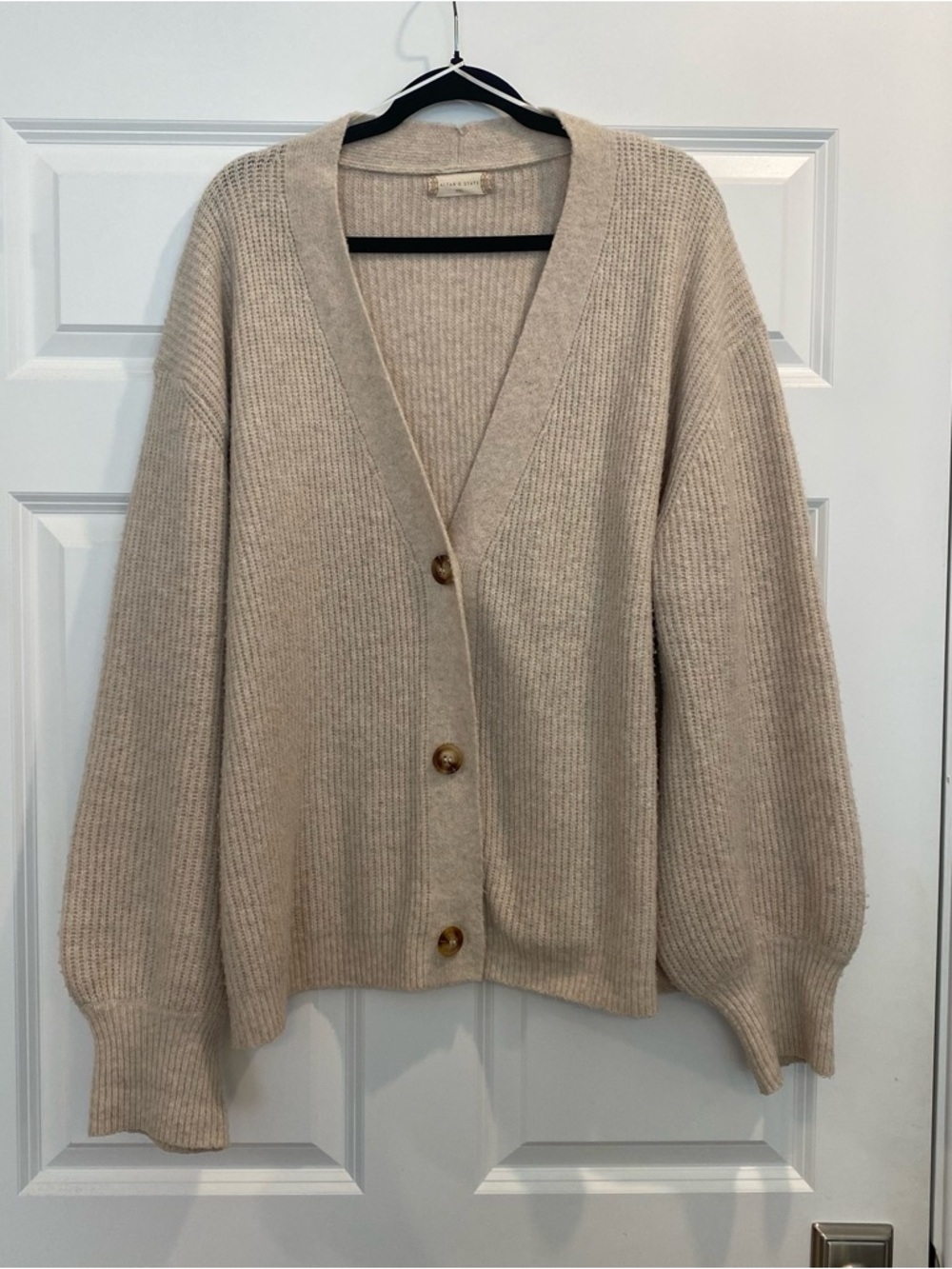 Altar'd State Neutral Beige Button-Front Ribbed Cardigan